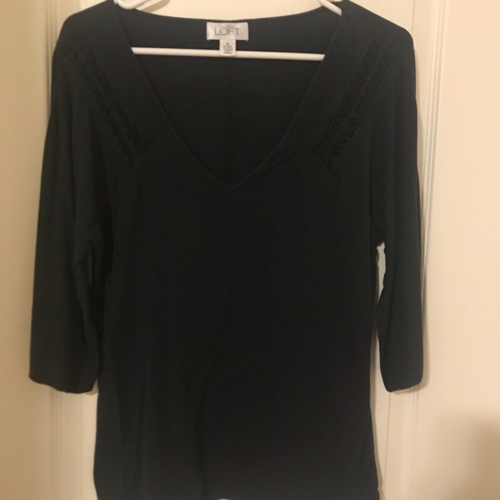 Navy blue, v-neck 3/4 Sleeve cotton blouse